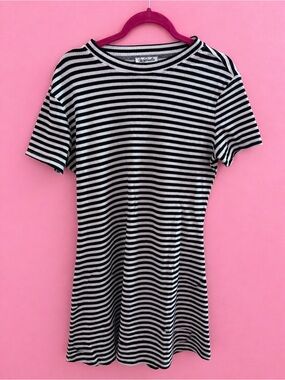 Striped Black & White Mini Dress - Classic Crewneck